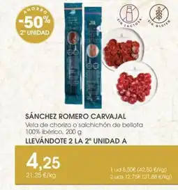 Supermercados Plaza SÁNCHEZ ROMERO CARVAJAL Vela de chorizo o salchichón de bellota 100% ibérico oferta