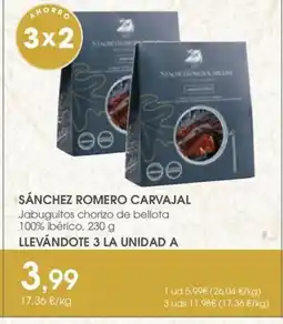 Supermercados Plaza SÁNCHEZ ROMERO CARVAJAL Jabuguitos chorizo de bellota 100% ibérico oferta