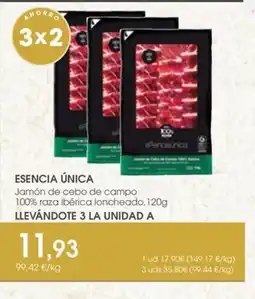 Supermercados Plaza ESENCIA ÚNICA Jamón de cebo de campo 100% raza ibérica loncheado oferta