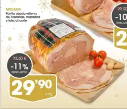 Supermercados Plaza MITJANS Pavita asada rellena de castañas, manzana oferta