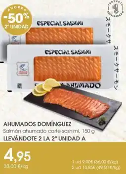 Supermercados Plaza AHUMADOS DOMÍNGUEZ Salmón ahumado corte sashimi oferta