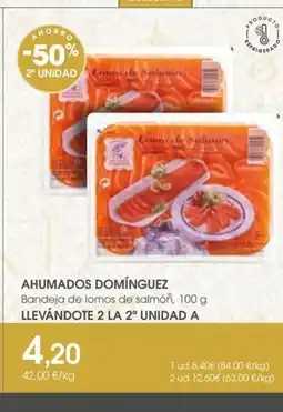 Supermercados Plaza AHUMADOS DOMÍNGUEZ Bandeja de lomos de salmón oferta