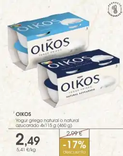 Supermercados Plaza OIKOS Yogur griego natural o natural azucarado oferta