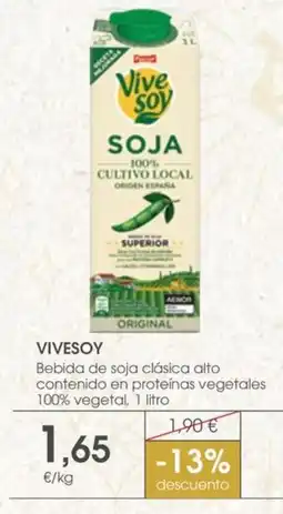 Supermercados Plaza VIVESOY Bebida de soja clásica alto contenido en proteínas vegetales 100% vegetal oferta