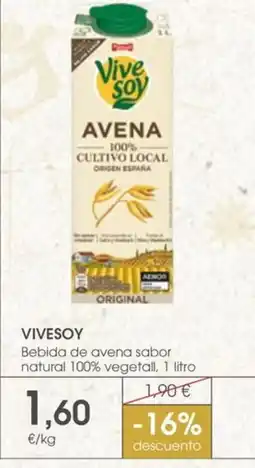 Supermercados Plaza VIVESOY Bebida de avena sabor natural 100% vegetall oferta