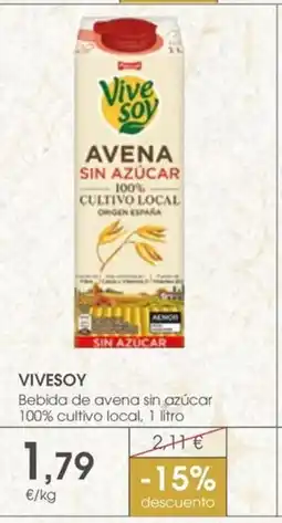 Supermercados Plaza VIVESOY Bebida de avena sin azúcar 100% cultivo local oferta