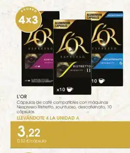 Supermercados Plaza L'OR Cápsulas de café compatibles con máquinas Nespresso Ristretto, sountuoso, descafeinato, 10 cápsulas oferta
