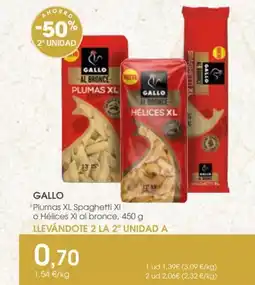 Supermercados Plaza GALLO Plumas XL Spaghetti XI o Hélices XI al bronce oferta