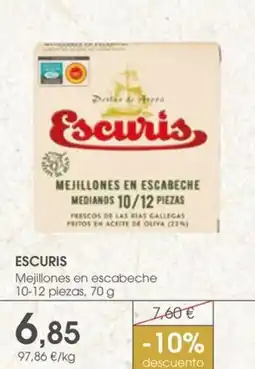 Supermercados Plaza ESCURIS Mejillones en escabeche 10-12 piezas oferta