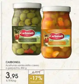 Supermercados Plaza CARBONELL Aceitunas verdes estilo casero o gazpacha oferta