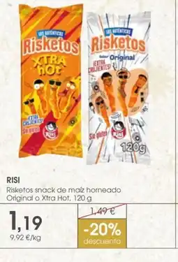 Supermercados Plaza RISI Risketos snack de maíz horneado Original o Xtra Hot oferta