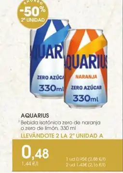 Supermercados Plaza AQUARIUS Bebida isotónica zero de naranja o zero de limón oferta
