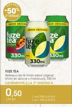 Supermercados Plaza FUZE TEA Refresco de té limón sabor original, limón sin azúcar y maracuyá oferta