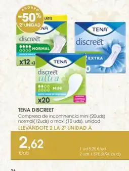 Supermercados Plaza TENA DISCREET Compresa de incontinencia mini (20uds) normal(12uds) o maxi oferta