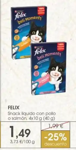 Supermercados Plaza FELIX Snack liquido con pollo o salmón oferta