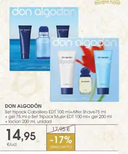 Supermercados Plaza DON ALGODÓN Set tripack Caballero EDT oferta