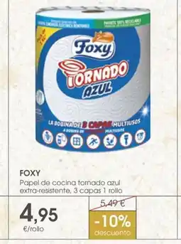 Supermercados Plaza FOXY Papel de cocina tornado azul extra-resistente, 3 capas 1 rollo oferta
