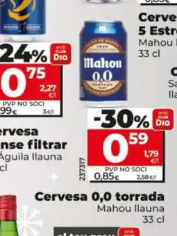 Dia MAHOU Cervesa 0,0 torrada oferta