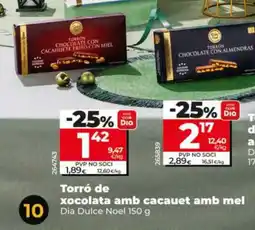 Dia DIA DULCE NOEL Torró de xocolata amb cacauet amb mel oferta