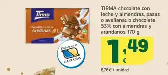 HiperDino Tirma Chocolate Con Leche Y Almendras Pasas O Avellanas O Chocolate 53% Con Almendras Y Arándanos oferta