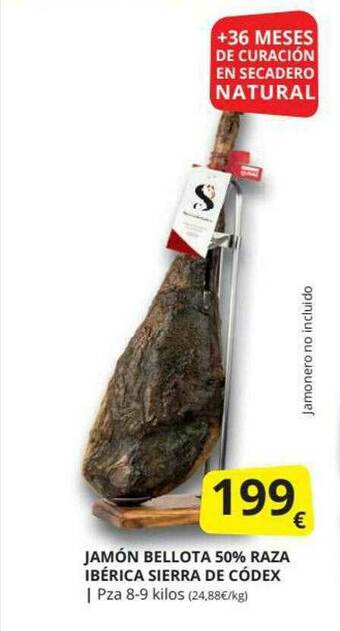 Supermercados MAS Jamón Bellota 50% Raza Ibérica Sierra De Códex oferta