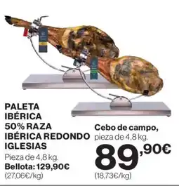 Hipercor Paleta ibérica 50% raza ibérica redondo iglesias oferta