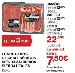 Hipercor Loncheados de cebo ibéricos 50% raza ibérica sierra leales oferta