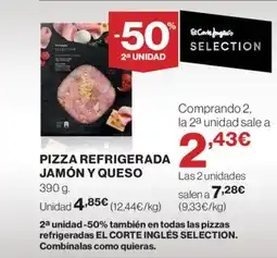 Hipercor Pizza refrigerada jamón y queso oferta