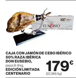 Hipercor Caja con jamón de cebo ibérico 50% raza ibérica don eusebio, edición limitada centenario oferta