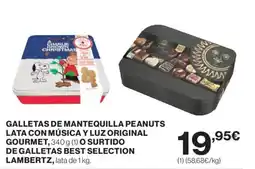 Hipercor Galletas de mantequilla peanuts lata con música y luz original gourmet o surtido de galletas best selection lambertz, oferta