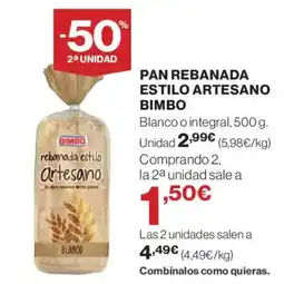 Hipercor BIMBO Pan rebanada estilo artesano oferta