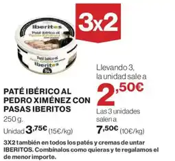 Hipercor IBERITOS Paté ibérico al pedro ximénez con pasas oferta