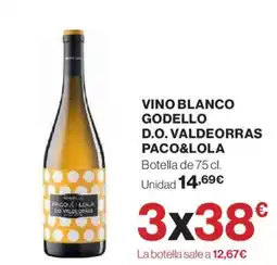 Hipercor Vino blanco godello d.o. valdeorras paco&lola oferta