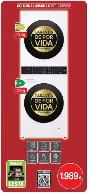 LG Columna lavado wt1210wwf