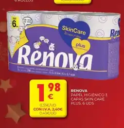 CashDiplo RENOVA Papel higiénico 3 capas skin care plus, 6 uds oferta