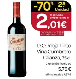 Supermercados El Jamón D.O. Rioja Tinto Viña Cumbrero Crianza oferta