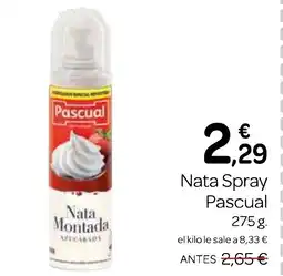 Supermercados El Jamón PASCUAL Nata Spray oferta