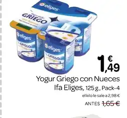 Supermercados El Jamón IFA ELIGES Yogur Griego con Nueces oferta
