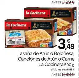 Supermercados El Jamón LA COCINERA Lasaña de Atún o Boloñesa, Canelones de Atún o Carne oferta