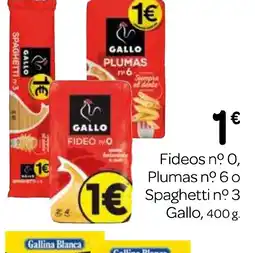Supermercados El Jamón GALLO Fideos no 0, Plumas oferta