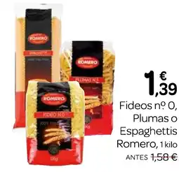 Supermercados El Jamón ROMERO Fideos nº 0, Plumas o Espaghettis oferta