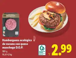 Lidl Hamburguesa ecológica de vacuno con queso manchego D.O.P. oferta
