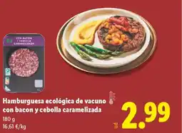 Lidl Hamburguesa ecológica de vacuno con bacon y cebolla caramelizada oferta
