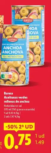 Lidl BARESA Aceitunas verdes rellenas de anchoa oferta