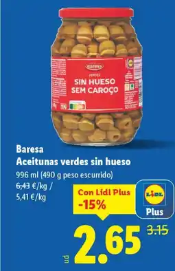 Lidl BARESA Aceitunas verdes sin hueso oferta