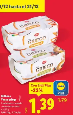 Lidl MILBONA Yogur griego oferta