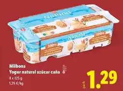 Lidl MILBONA Yogur natural azúcar caña oferta