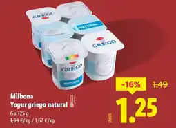 Lidl MILBONA Yogur griego natural oferta