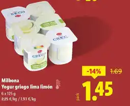 Lidl MILBONA Yogur griego lima limón oferta