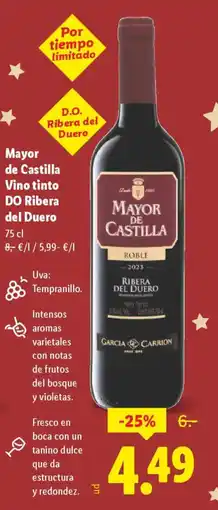 Lidl MAYOR DE CASTILLA Vino tinto DO Ribera del Duero oferta